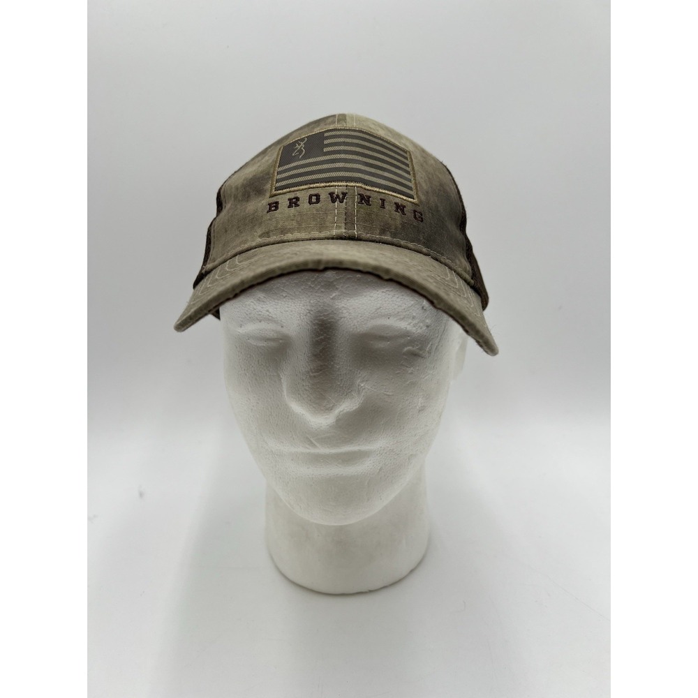 Browning American Flag Trucker Hat Brown Camo Mesh Snapback Hunting Cap OSFA
